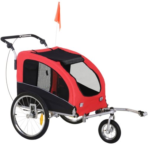 2i1 cykelvagn/joggingvagn för hund röd/svart