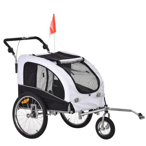 2i1 cykelvagn/joggingvagn för hund vit/svart