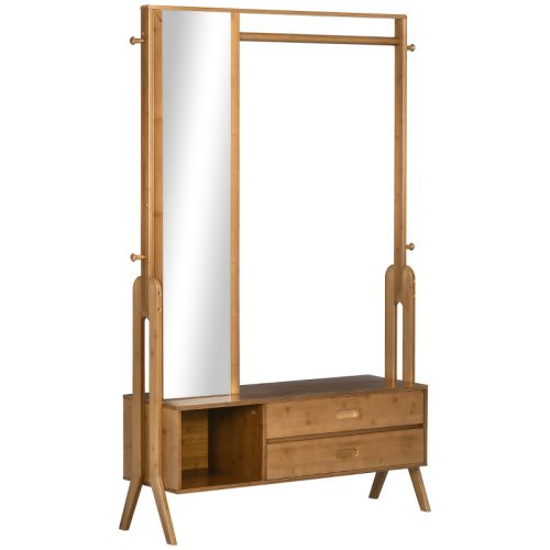 Klädstativ med spegel, sittbänk 2 lådor klädstång 113x33x169,5 cm