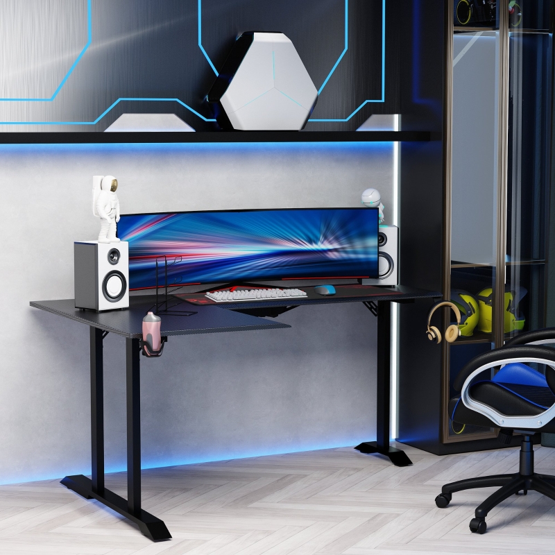 Gamingbord L-format med hörlurskrok dryckeshållare 168x109x78 cm - Bild 3