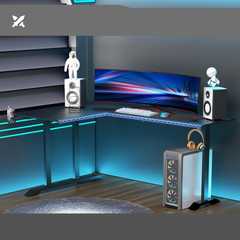 Gamingbord L-format med hörlurskrok dryckeshållare 168x109x78 cm - Bild 2