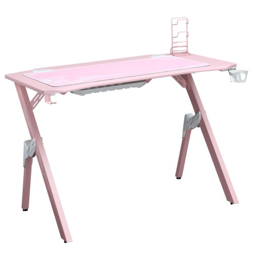 Gamingbord med hörlurskrok dryckeshållare 110x59x75 cm rosa