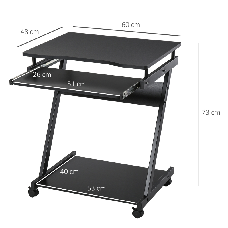 Datorbord med hjul 60x48x73cm svart - Bild 4