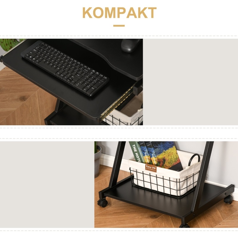 Datorbord med hjul 60x48x73cm svart - Bild 6