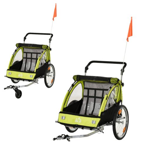 Cykelvagn för 2 barn 2i1 med regnskydd