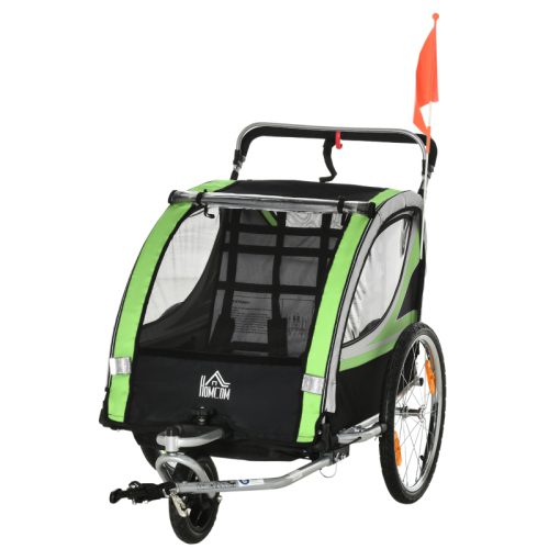 Cykelvagn för 2 barn 2i1 regnskydd grön