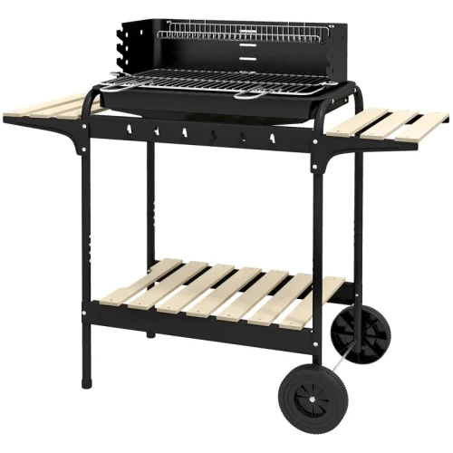 Kolgrill med hjul och hyllor svart