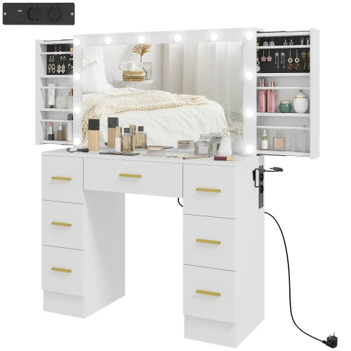 Sminkbord LED-lampor 7 lådor-6 dolda förvaringsfack