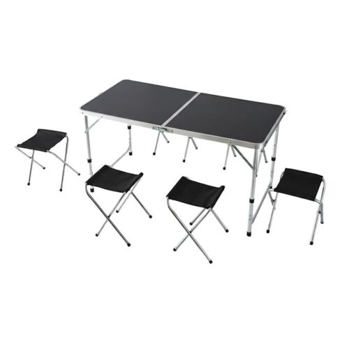 Hopfällbart campingbord med 4 pallar