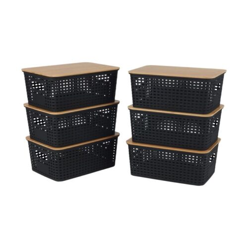 Stapelbara förvaringskorgar bambulock 6-pack