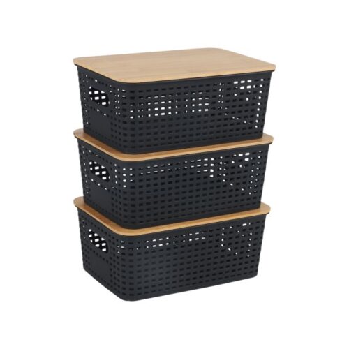 Stapelbara förvaringskorgar bambulock 3-pack