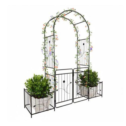 Rosenbåge grind och blomlådor