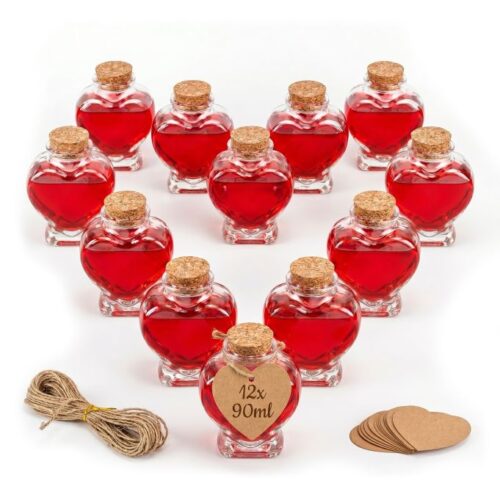 Hjärtformade glasflaskor kork 12-pack 90ml