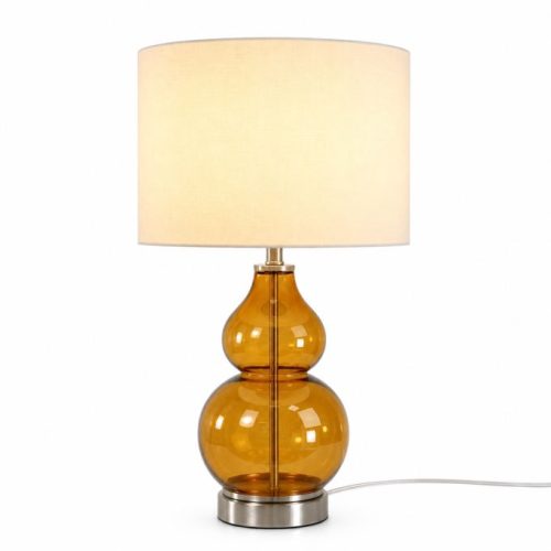 Rund bordslampa med tygskärm