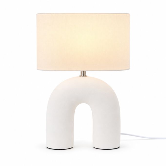 Bågformad bordslampa med tygskärm