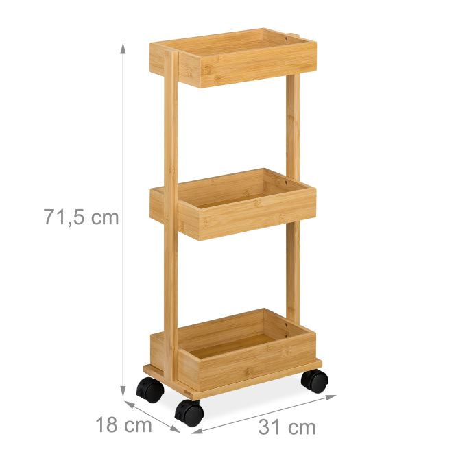 Smal hyllvagn bambu 3 nivåer - Bild 6